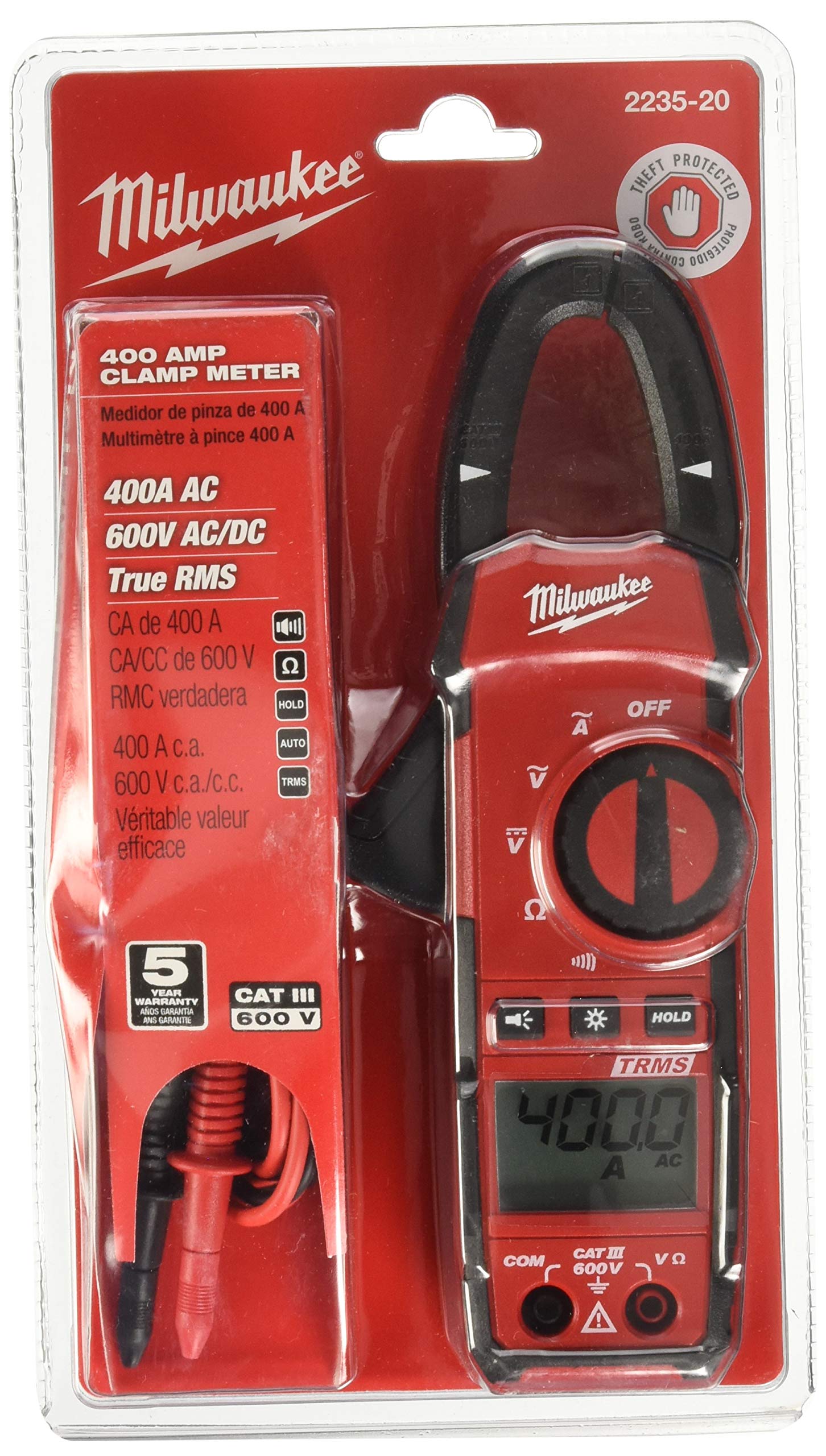 Milwaukee 2235-20 clamp meter front view for accurate readings