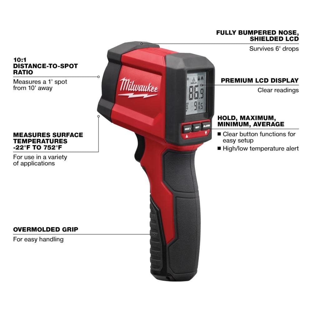 Milwaukee 2267-20 infrared temp-gun digital display close-up