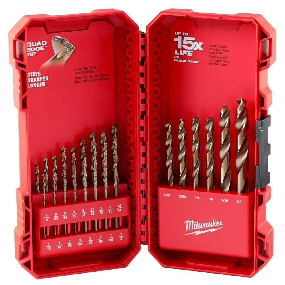 Milwaukee 23-piece RED Helix cobalt drill bits set for versatile metal drilling