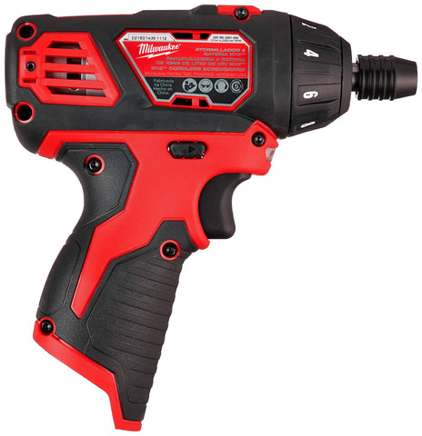 Milwaukee 2401-20 1/4 in hex chuck for fast bit changes.