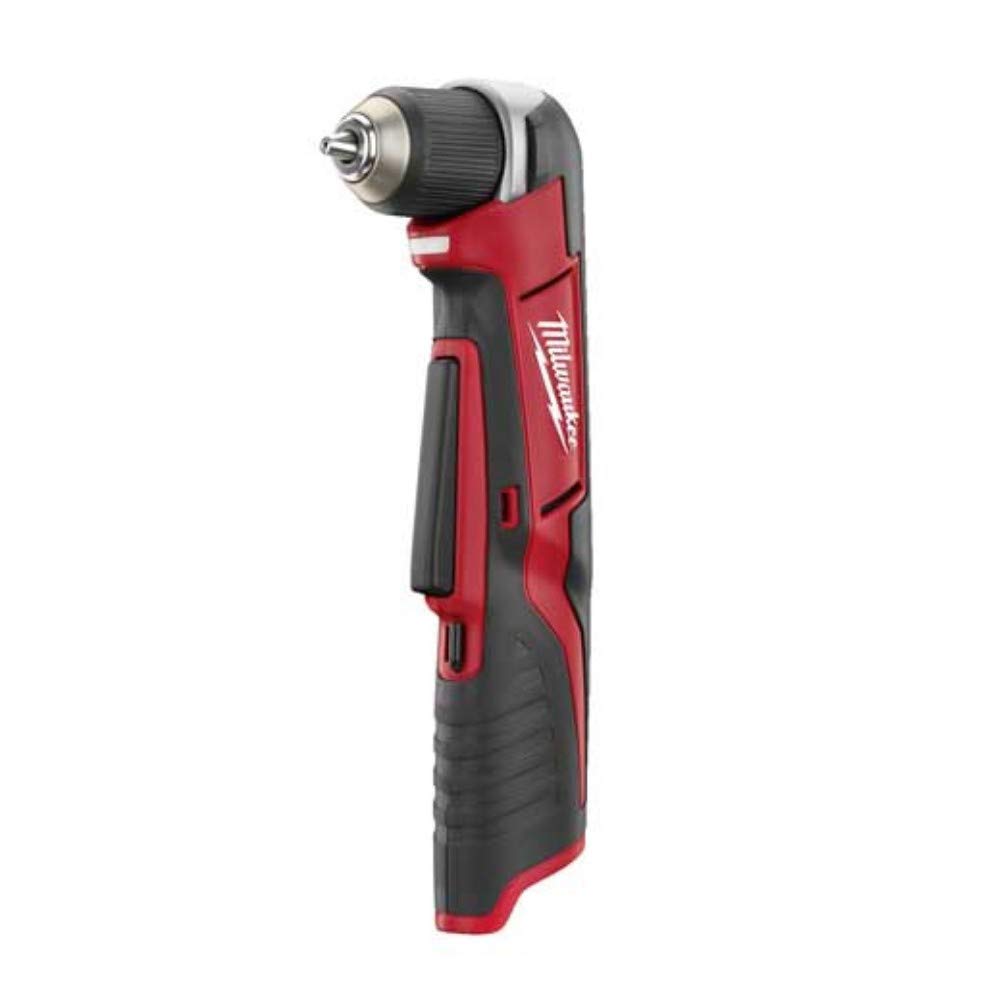 Milwaukee 2415-20 right-angle drill in use, compact power for tight spaces and 3/8-in chuck.