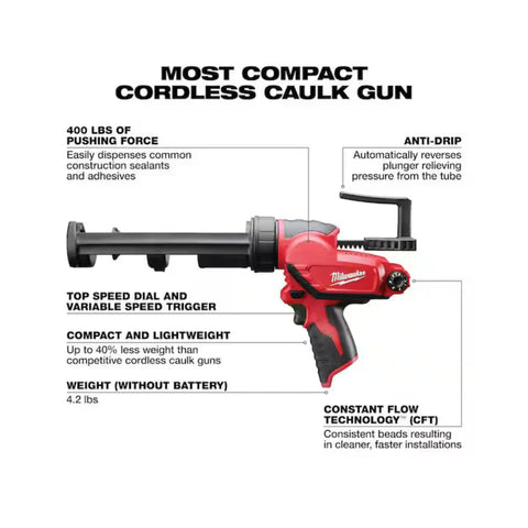 Milwaukee 2441-20 10 oz cartridge fit supports standard sealant sizes