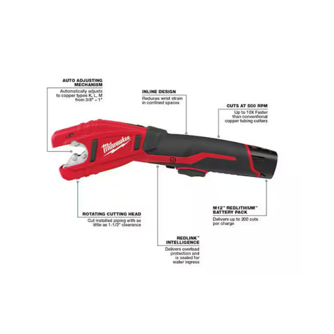 Milwaukee 2471-20 automatic diameter adjustment for 3/8 to 1 inch pipes.
