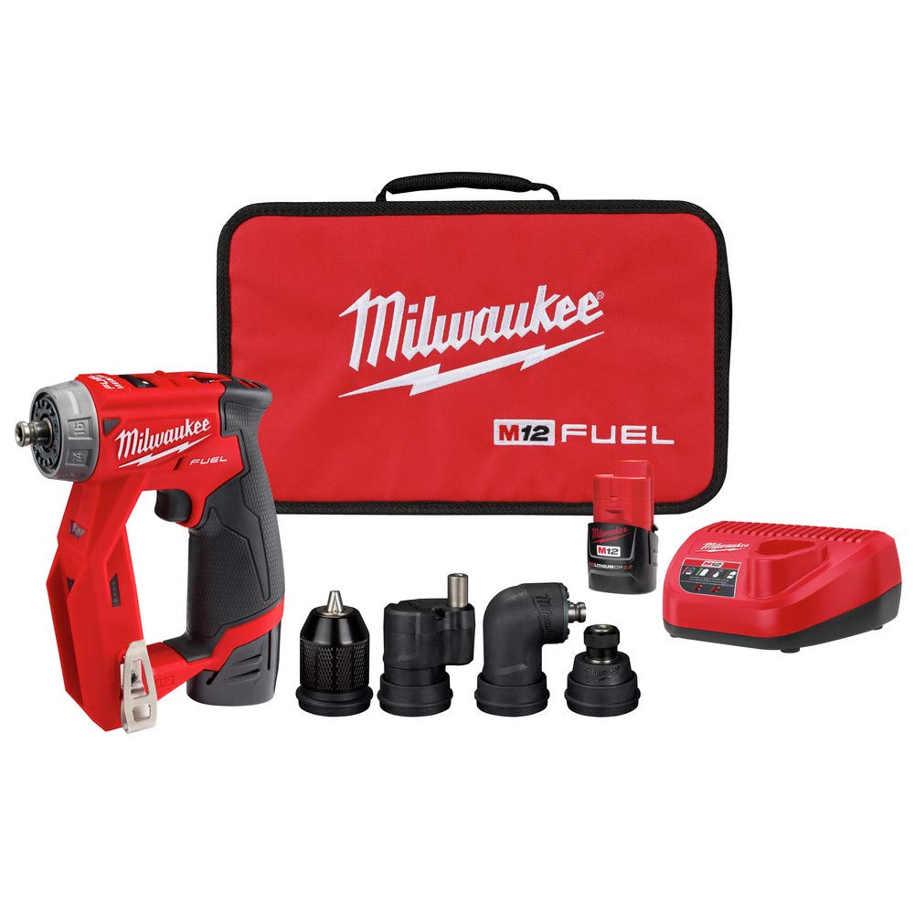Milwaukee 2505-22 offset attachment enables tight-corner fastening with control.