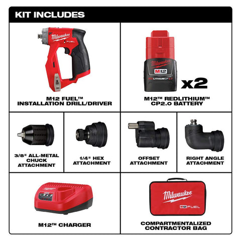 Milwaukee 2505-22 right-angle attachment for 90-degree access in narrow spaces.