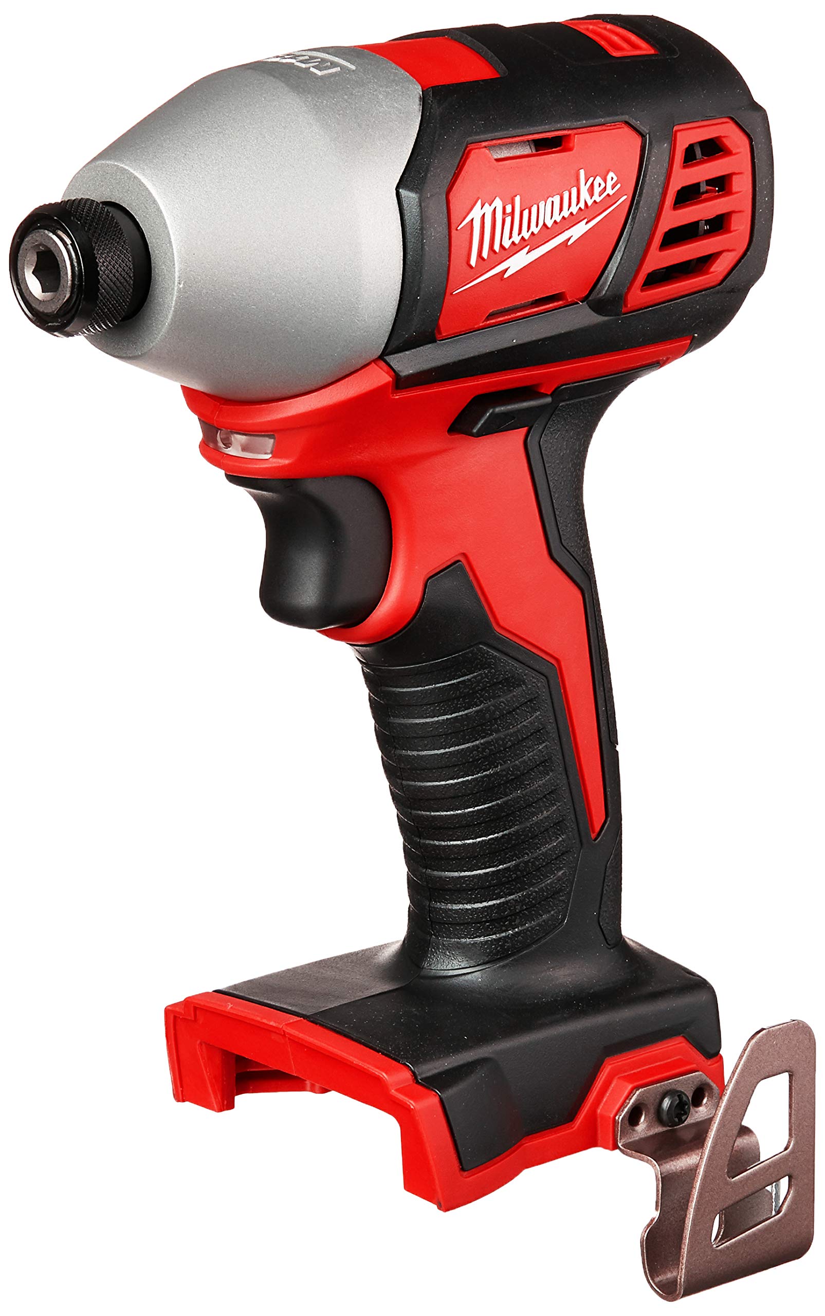 Milwaukee 2656-20 impact driver with LED light under the chuck for better visibility.