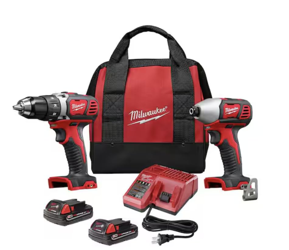 Milwaukee 2697-22 hammer drill and impact driver kit in action for tight spaces