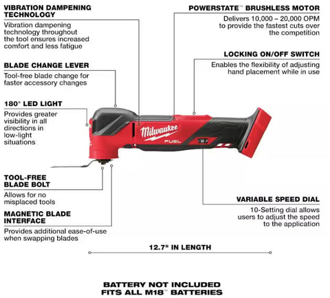 Milwaukee 2836-20 M18 FUEL with LED light improves visibility in dim areas.