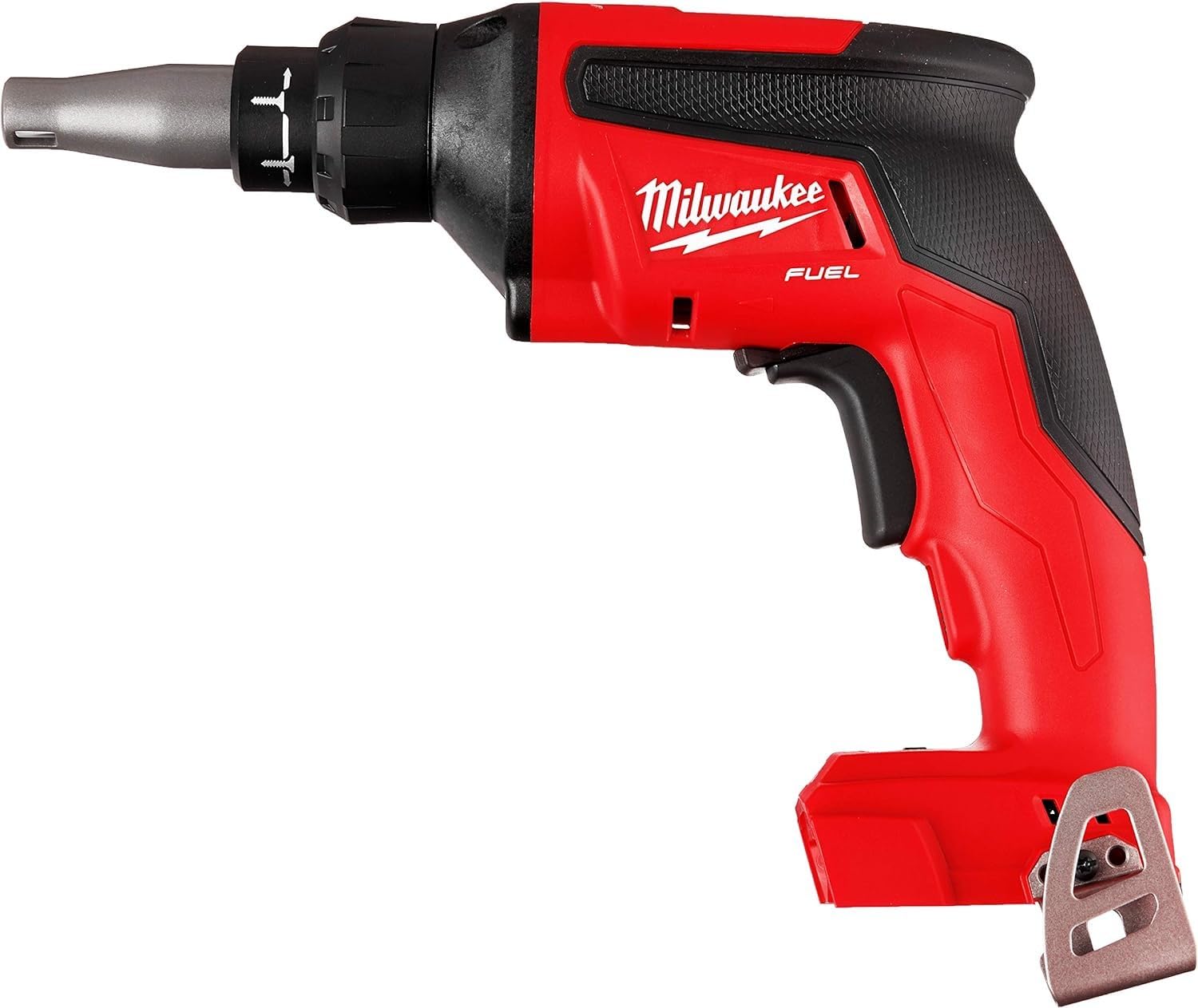 Close-up of Milwaukee LED foot light guiding precise screw placement