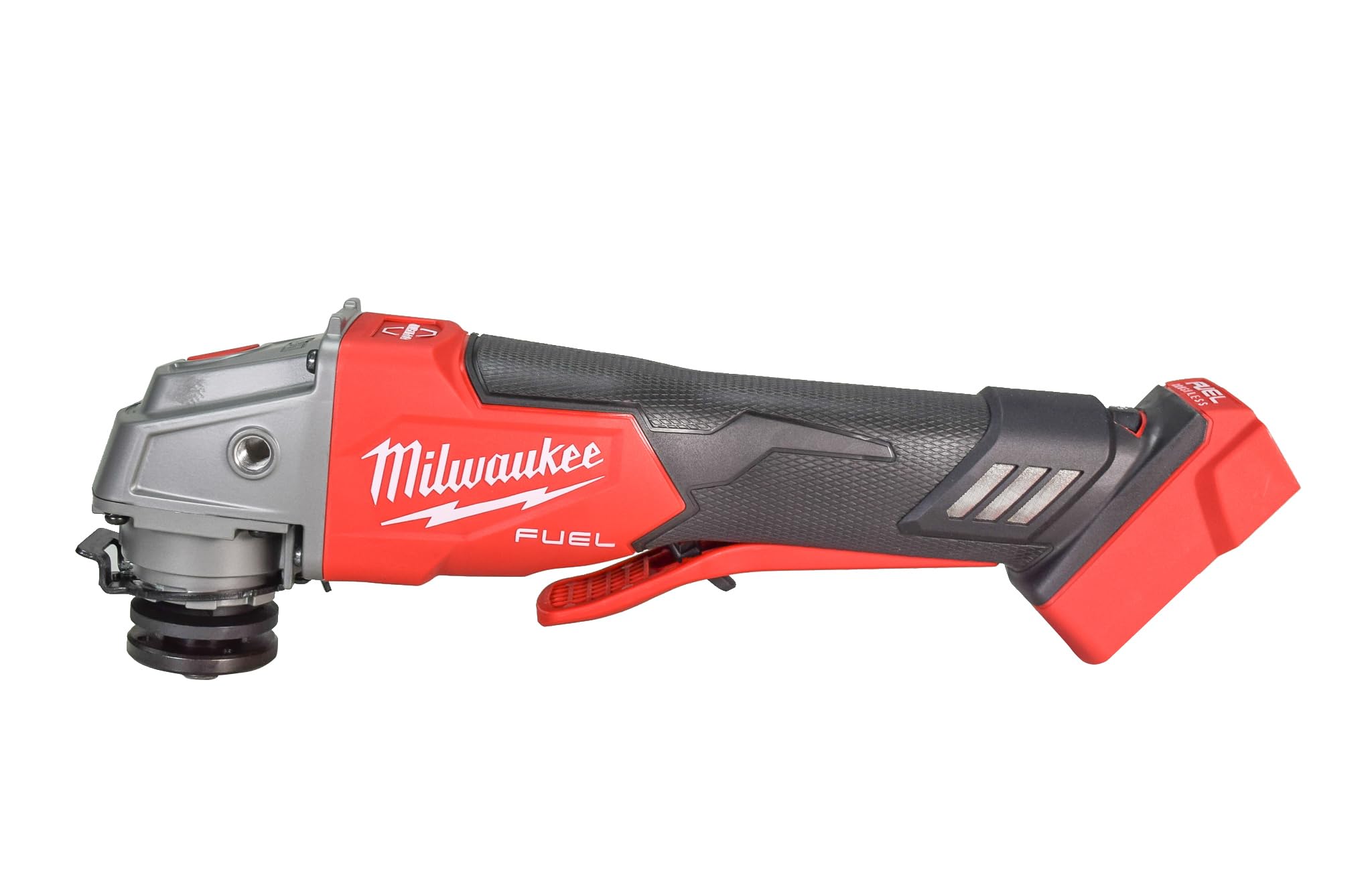 Milwaukee 2888-20 grinder with visible variable speed dial for control.