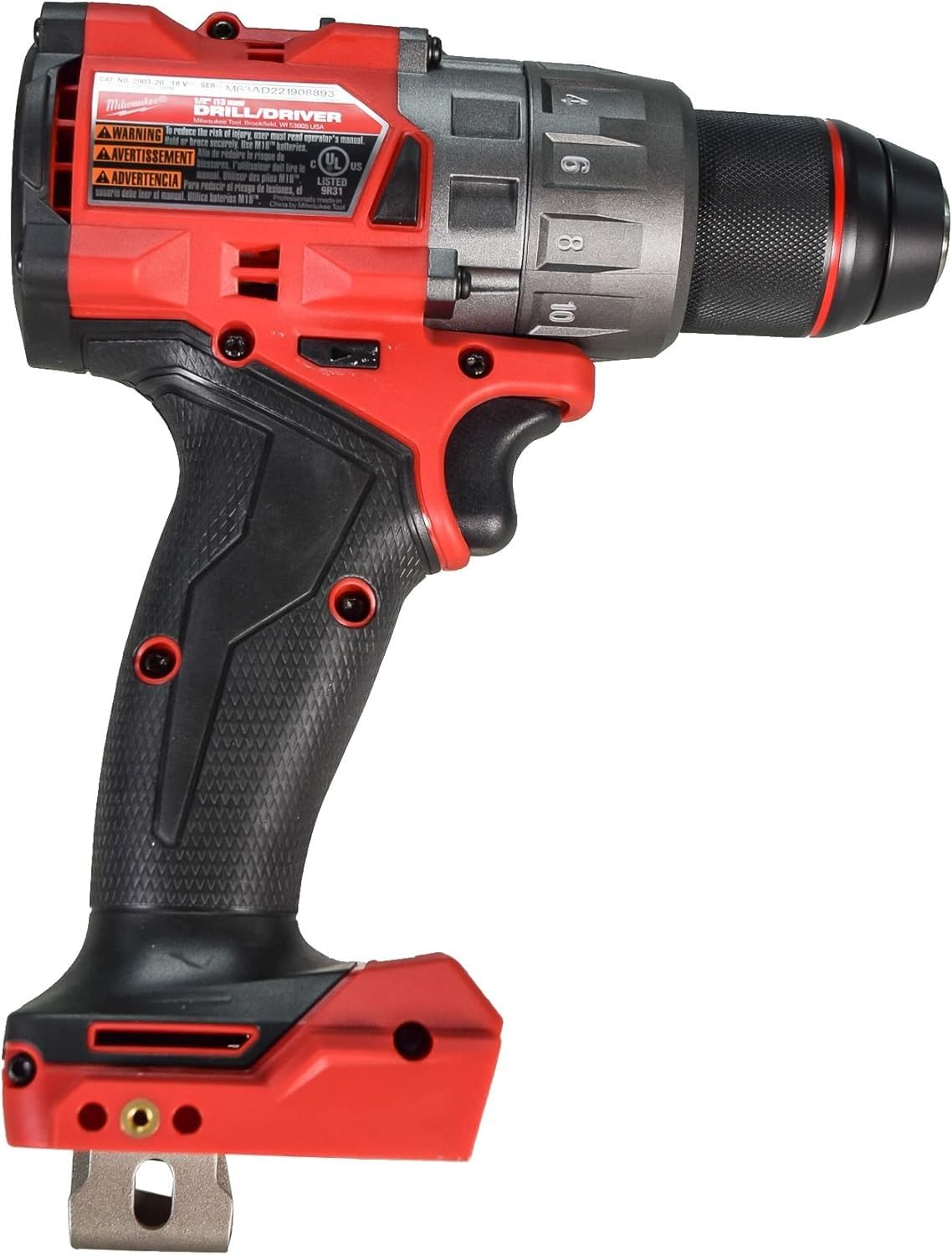 LED work light shown for improved visibility in low-light drilling.