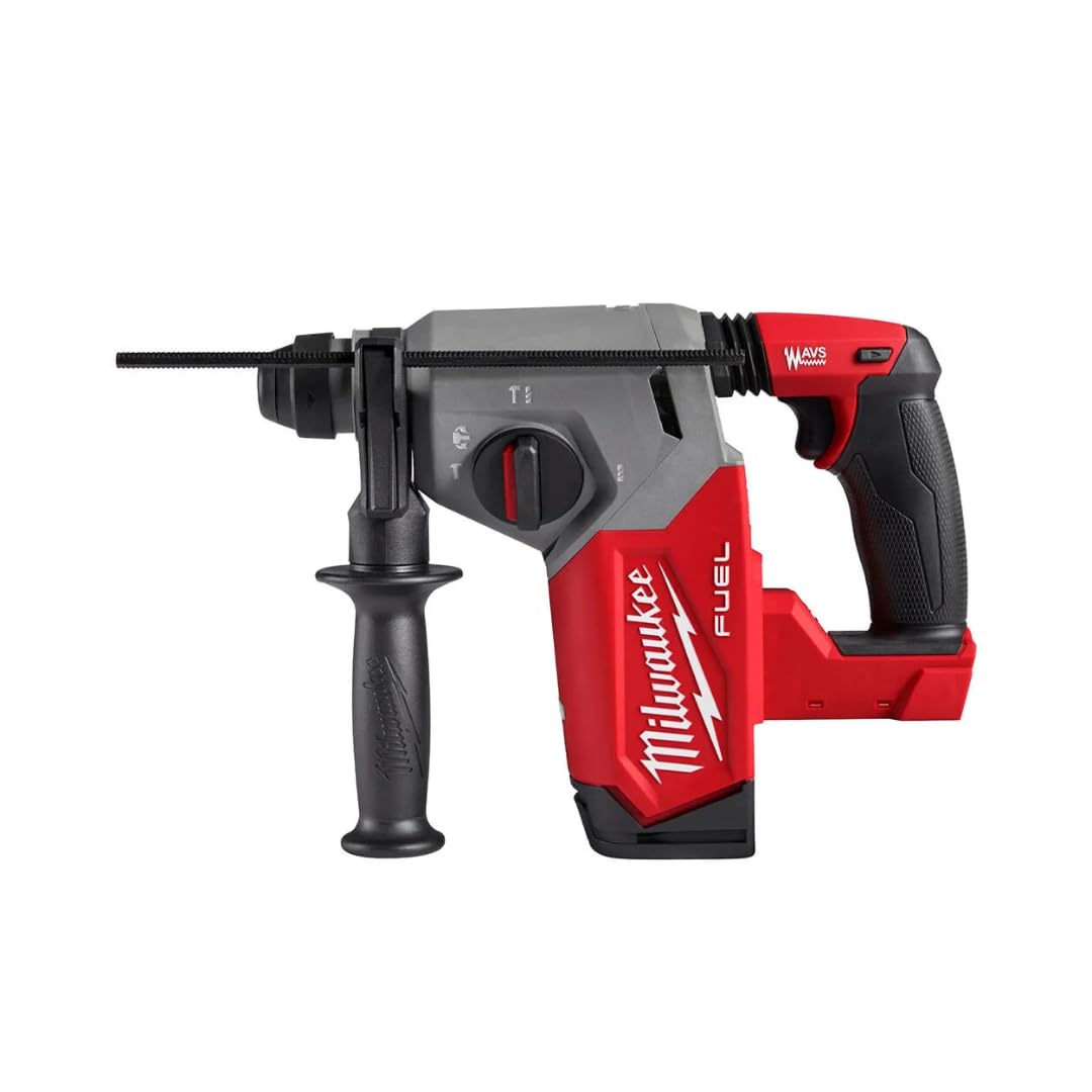 Milwaukee 2912-20 M18 Fuel rotary hammer closeup highlighting brushless motor efficiency