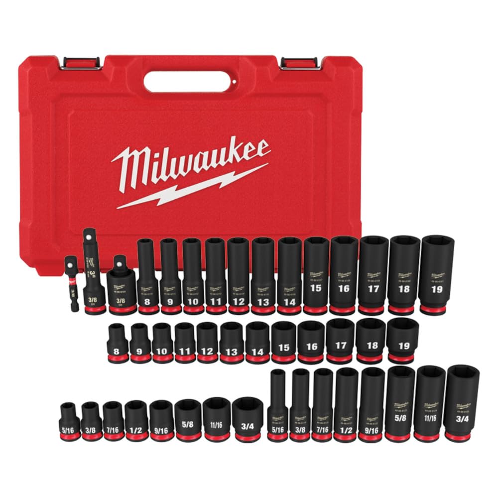 Milwaukee 43pc IMP Duty 3/8in drive socket set layout for auto tasks