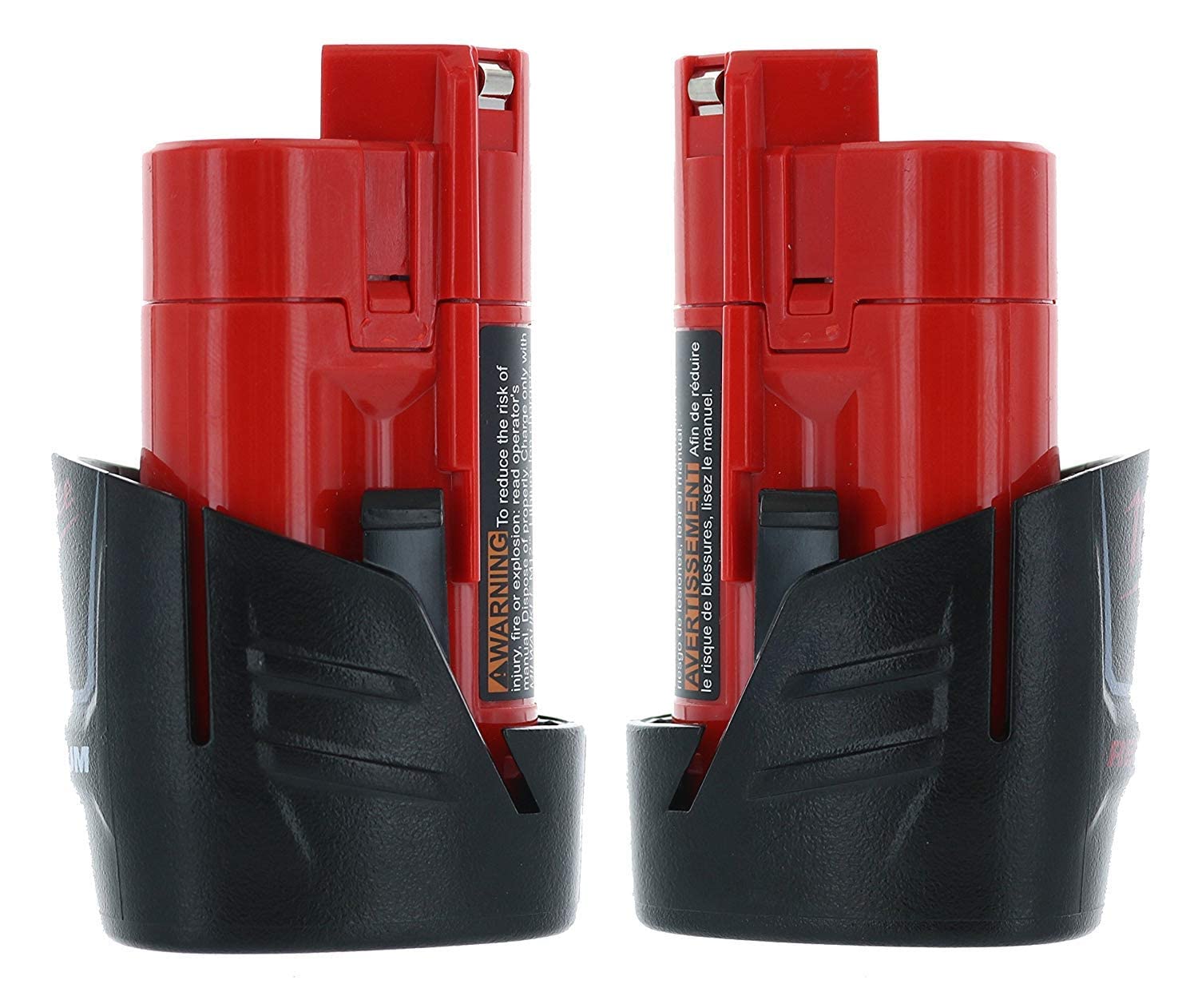 Milwaukee two-pack battery pack packaging prepared for quick swap on site