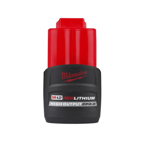 Milwaukee 48-11-2425 battery pack, front view, compact power for tight spaces
