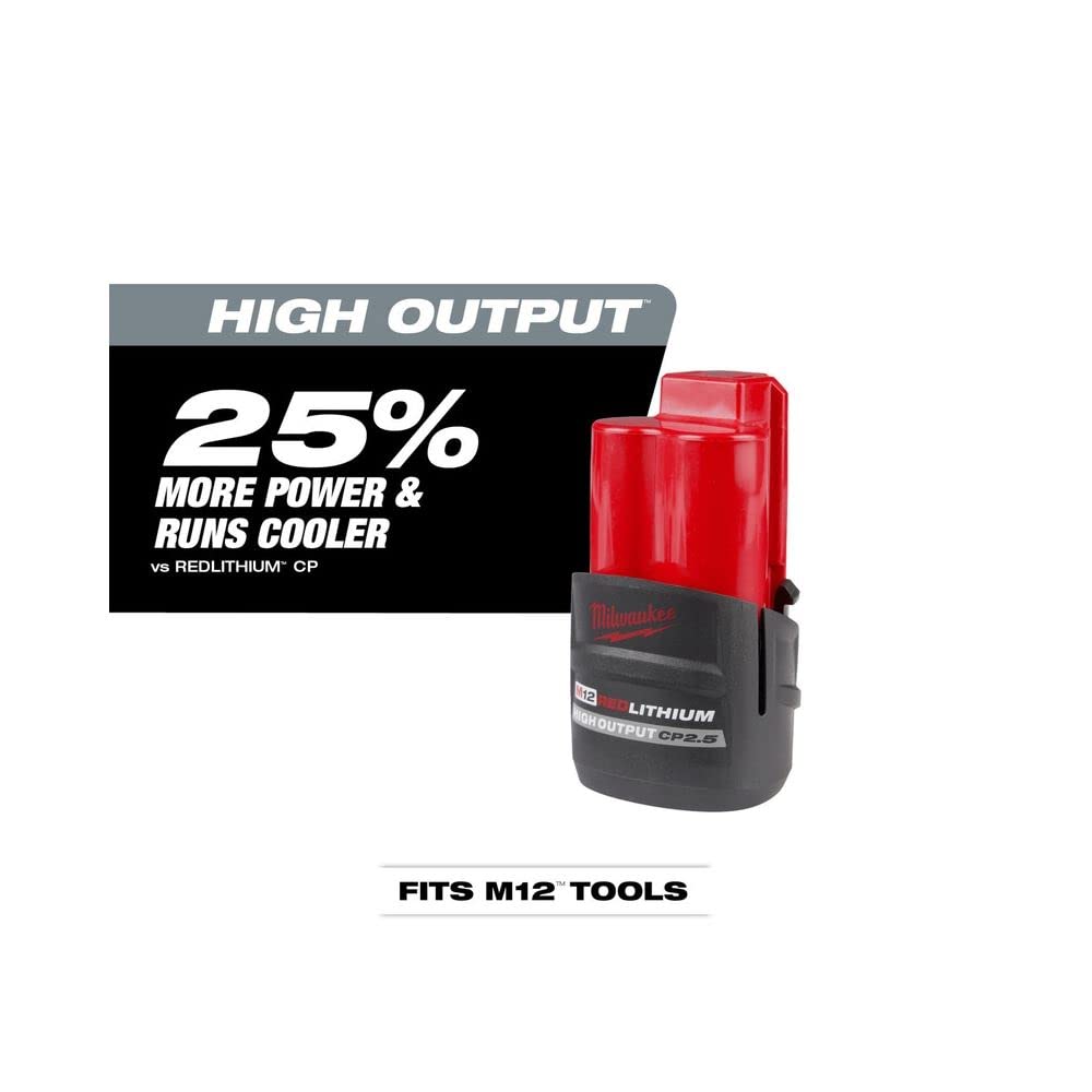 Milwaukee 48-11-2425 battery pack, top view, rugged build for harsh environments