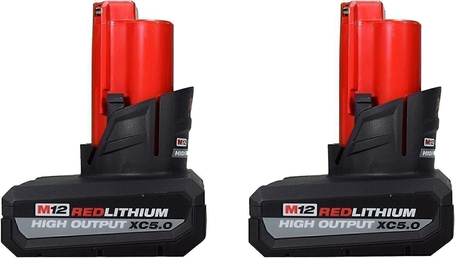 Milwaukee 48-11-2450 battery pack side view showing rugged housing.