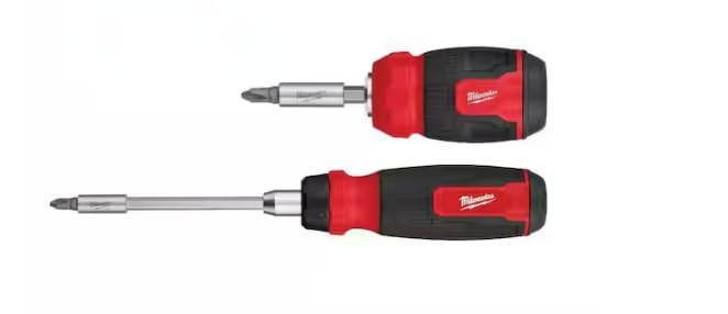 Milwaukee 48-22-2906 14-in-1 ratcheting screwdriver in use for high-torque driving.