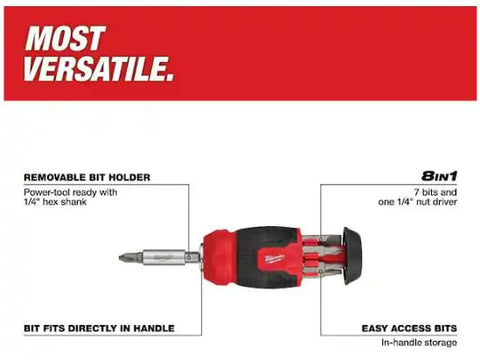 In-handle storage on Milwaukee 48-22-2906 keeps bits organized for rapid switching.