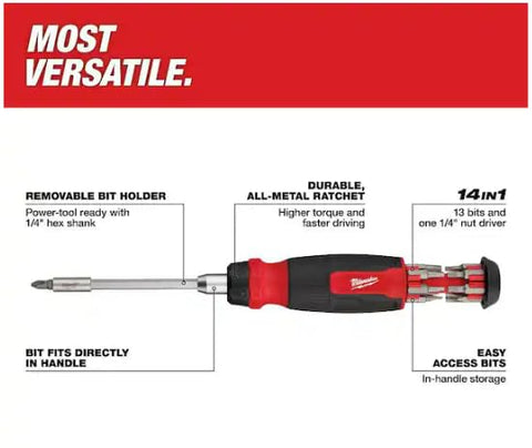 Removable bit holders on Milwaukee 48-22-2906 enabling quick tool changes on site.