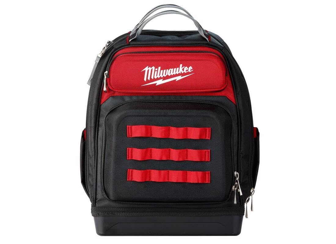 Milwaukee 48-22-8201 backpack side view showing load-bearing harness for comfort