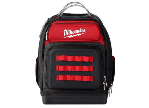 Milwaukee 48-22-8201 backpack side view showing load-bearing harness for comfort