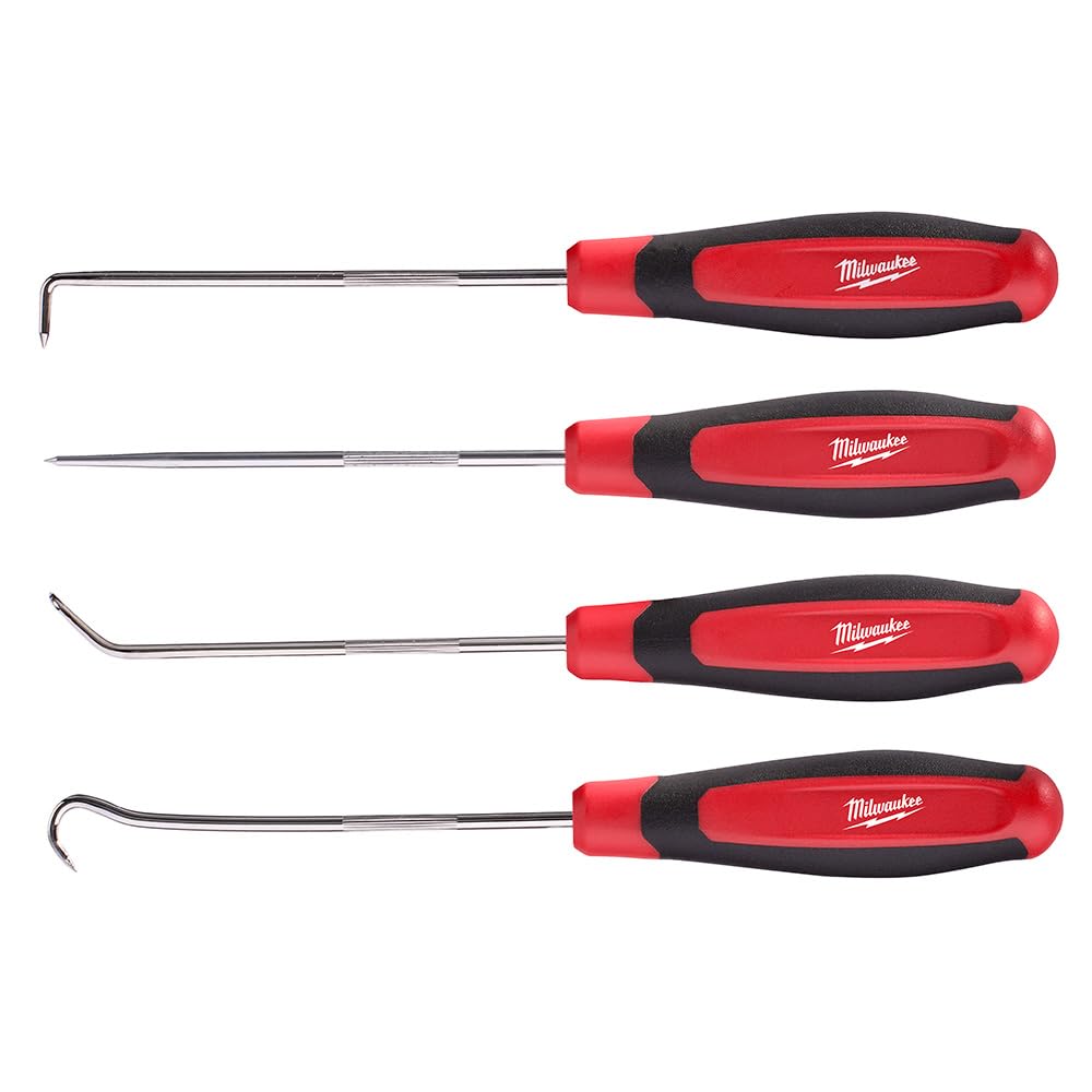 Milwaukee 4-piece hook and pick set in a closed case for organized storage.