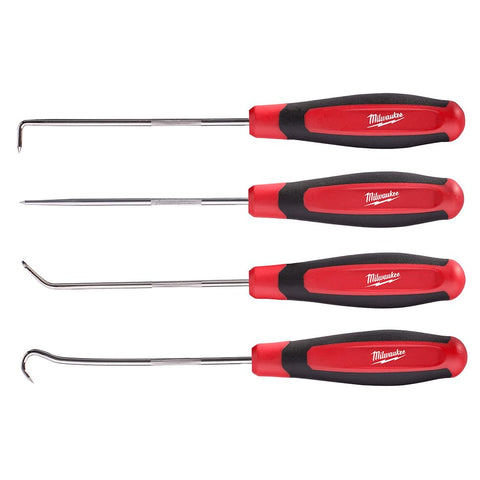 Milwaukee 4-piece hook and pick set in a closed case for organized storage.