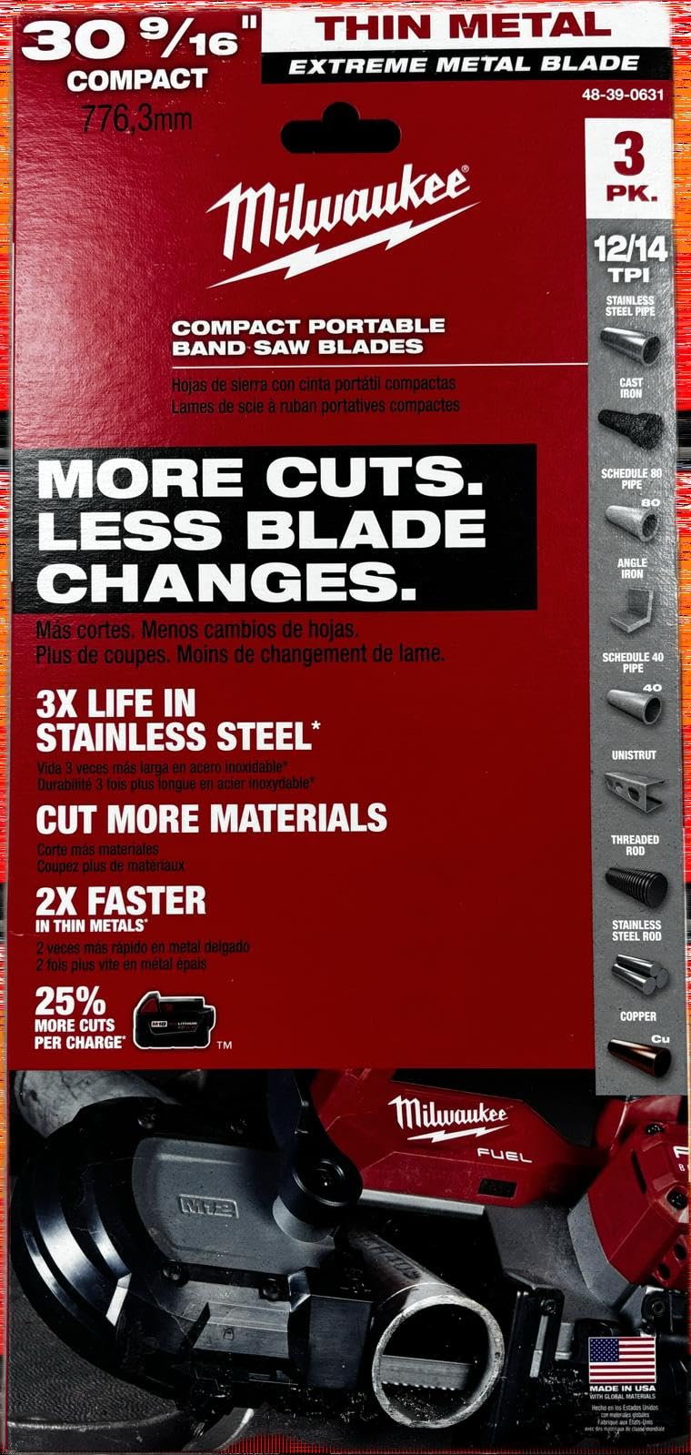 Milwaukee 48-39-0631 compact thick metal band saw blade for fast, clean cuts.