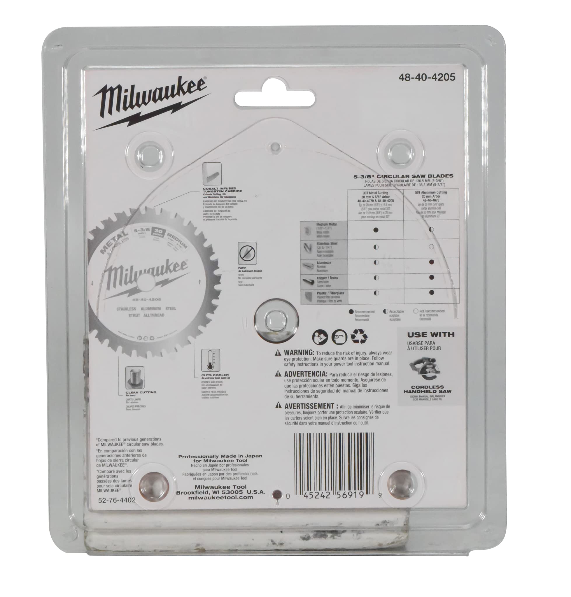 Milwaukee 48-40-4205 vibration damping slots reduce heat and noise during use.