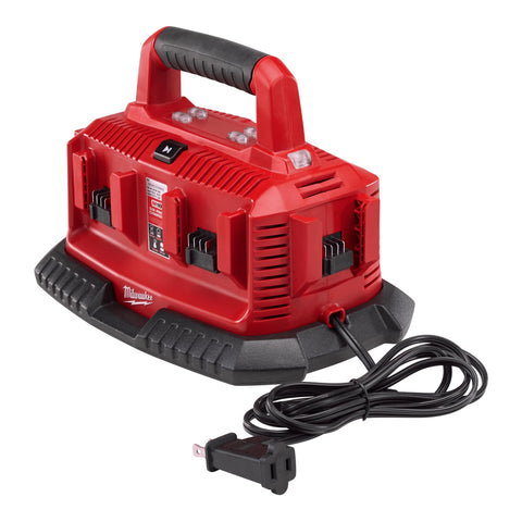 Milwaukee 48-59-1806 six-pack sequential charger front view showing organized charging