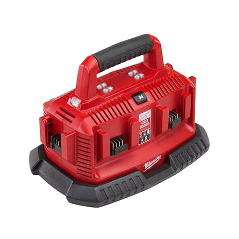 Milwaukee six-pack charger side view highlighting compact, durable design for job sites