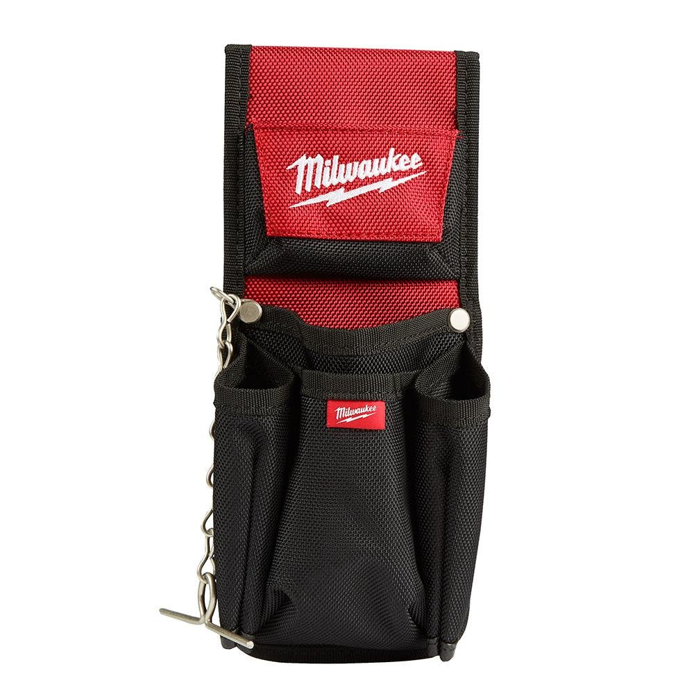 Milwaukee 7-pocket compact utility pouch front view showing organized tool storage for quick access