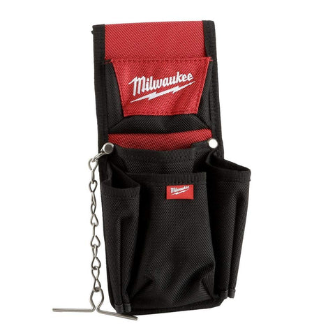 Milwaukee 7-pocket pouch side pocket detail with elastic bit holder in view