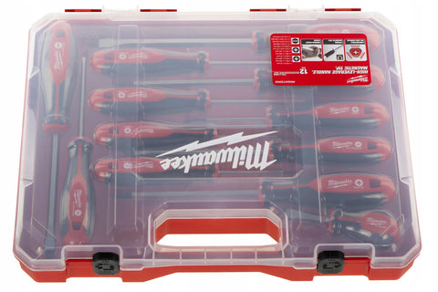 Milwaukee anti-roll tri-lobe screwdrivers; stable on work surfaces for efficient use.