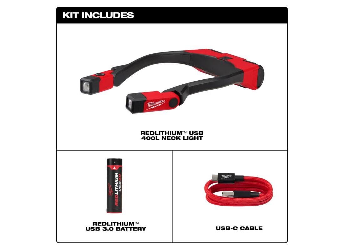 Milwaukee neck-light worn on strap shows comfortable ergonomic design.