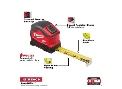 Extended length to 16 ft is easy to read during tall measurements.