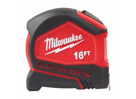 Milwaukee AutoLock 16 ft tape measure front view for durable daily use.