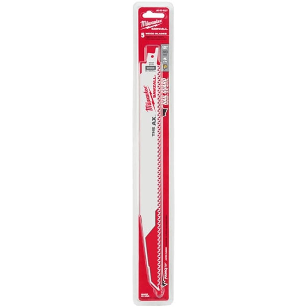 Milwaukee AX Sawzall blade shows Fang Tip for immediate bite into wood