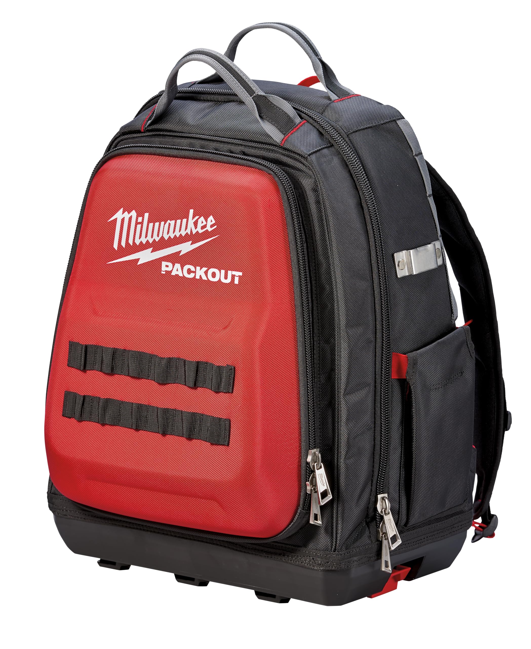 Milwaukee Jobsite backpack front view with 48 pockets for tools.
