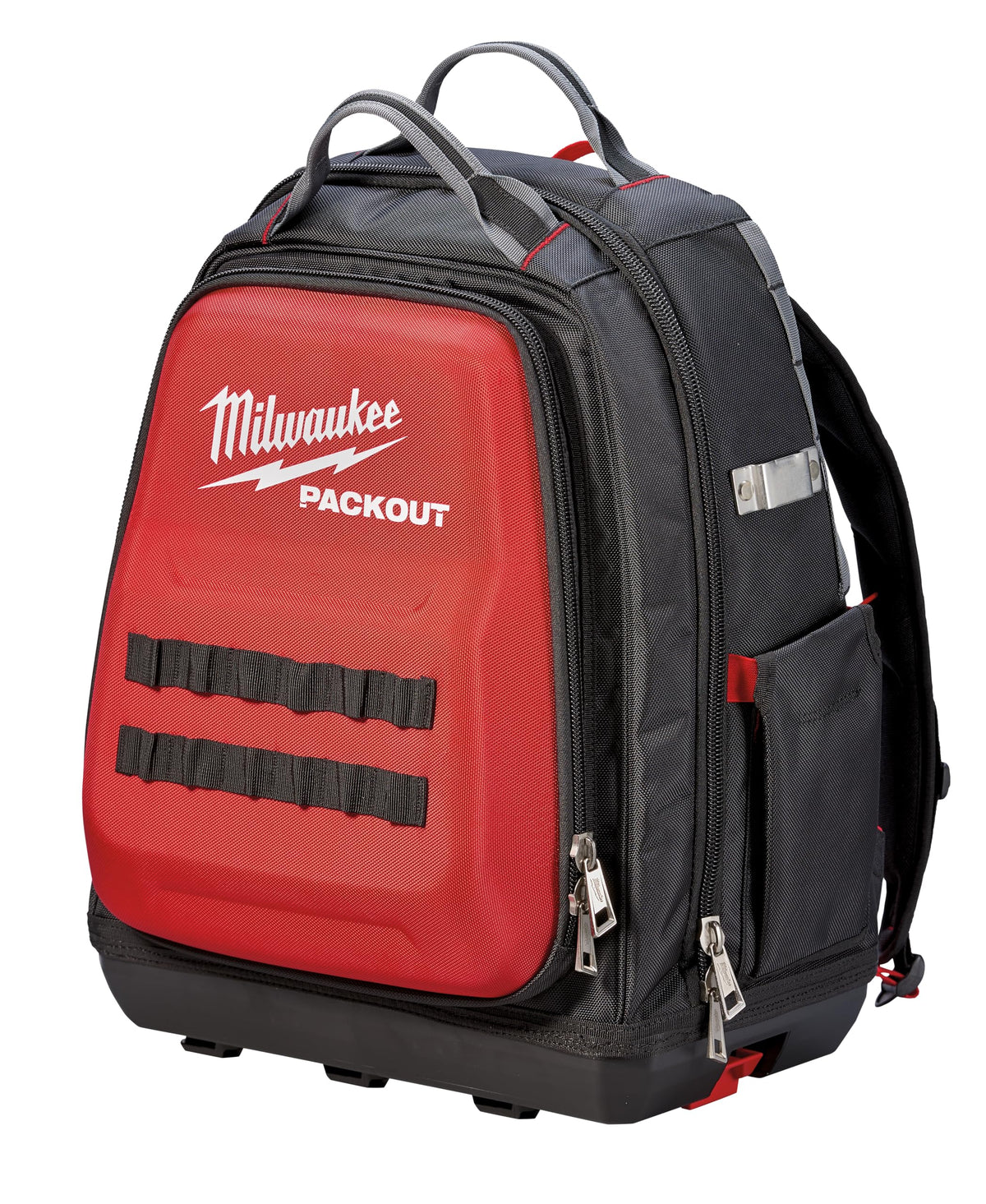 Milwaukee Jobsite backpack front view with 48 pockets for tools.