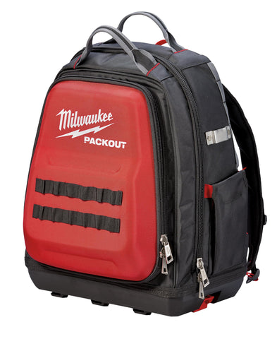 Milwaukee Jobsite backpack front view with 48 pockets for tools.