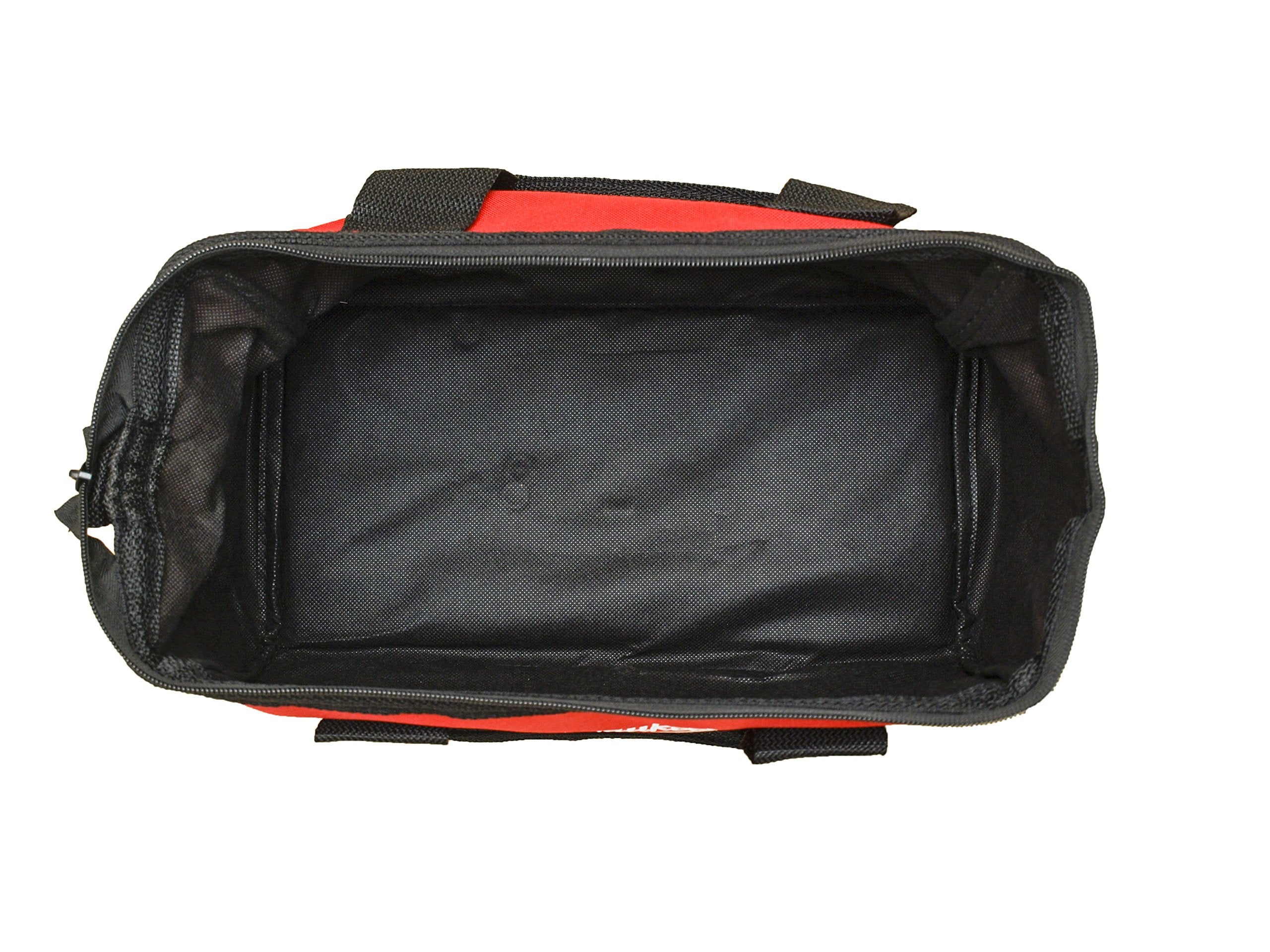 Milwaukee bag features durable canvas and a sturdy zipper for tool transport.