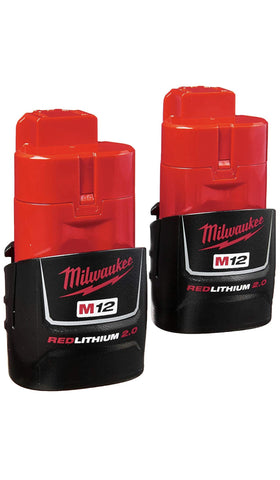 Milwaukee two-pack battery kit with charger enables continuous cordless tool work.