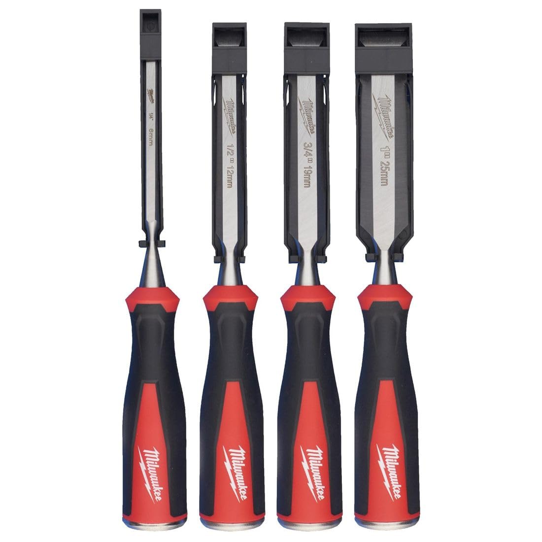 Milwaukee beveled edge chisels set 4pc in action for precise woodworking tasks
