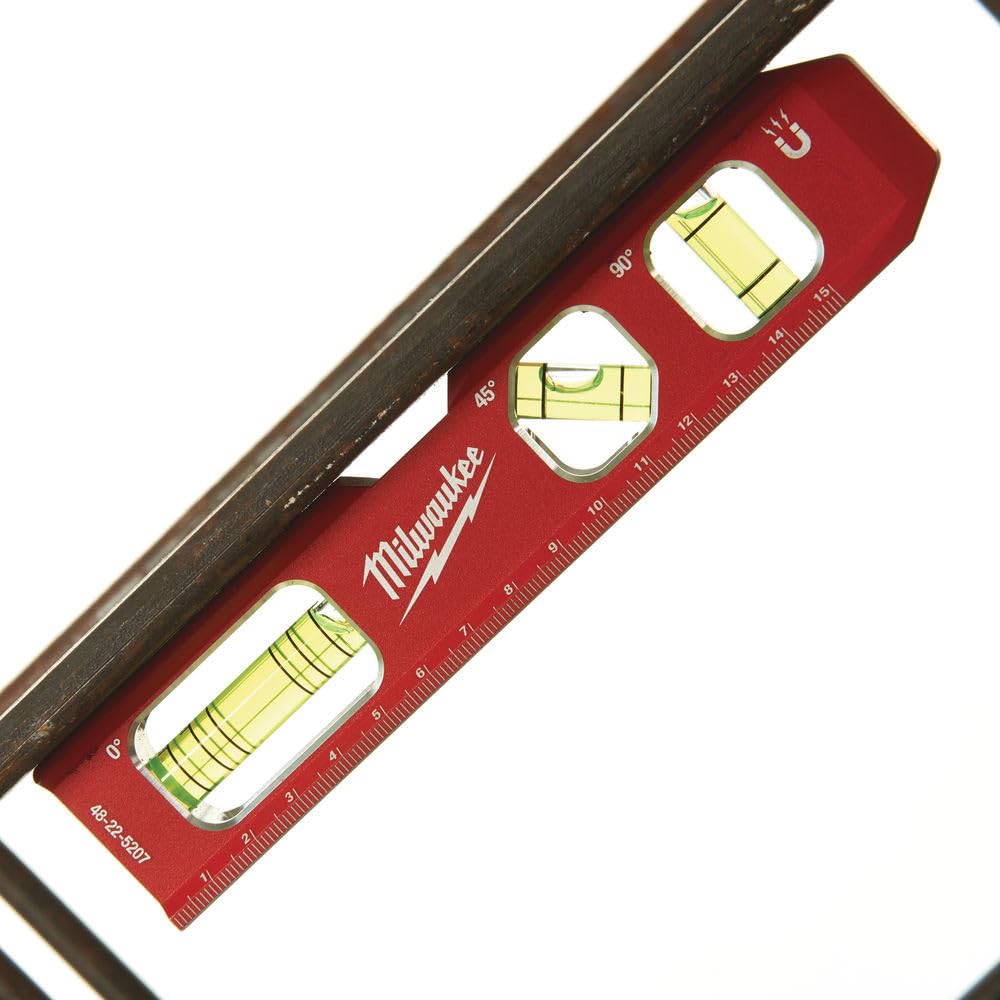 Milwaukee Billet Torpedo Level reinforced acrylic vials for durability.