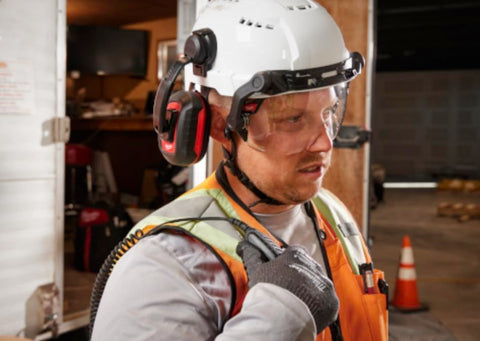Milwaukee BOLT 24dB earmuffs foldable design for compact storage between jobs