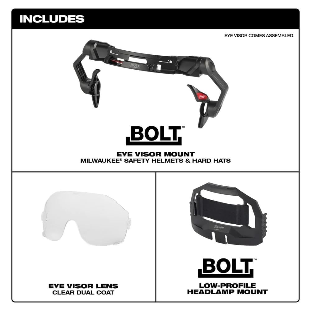 Milwaukee Bolt Clear Eye Visor angled view highlighting unobstructed vision during tasks.