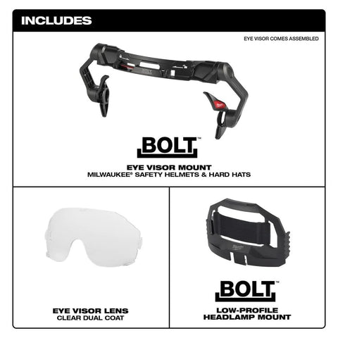Milwaukee Bolt Clear Eye Visor angled view highlighting unobstructed vision during tasks.