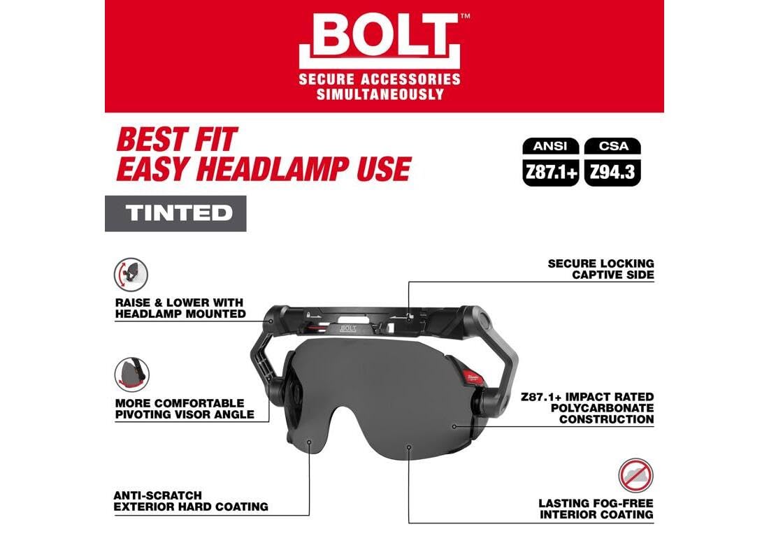 Milwaukee BOLT eye visor durable polycarbonate with dual tint for longevity
